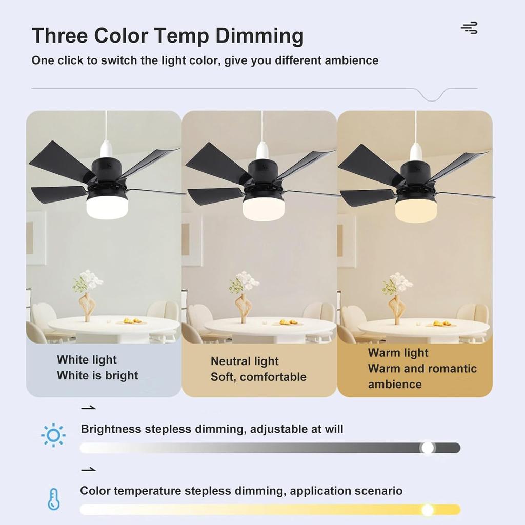 Dpofirs Light Ceiling Fan with Light and Remote, 3000‑6500K Dimmable LED Ceiling Fan with Timer, E26 Light Bulb Screw in Ceiling Fan for Bedroom,