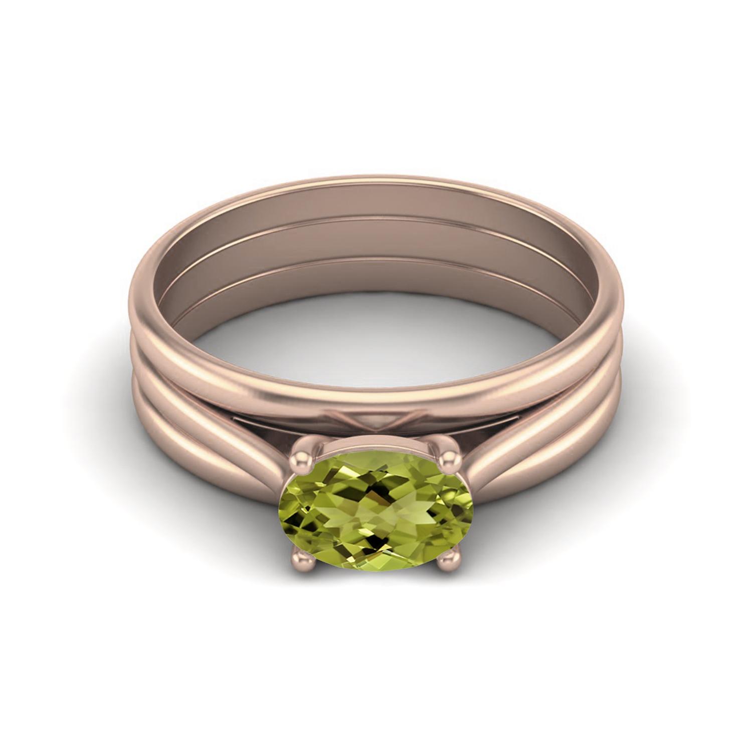Женское помолвочное кольцо-солитер из стерлингового серебра 925 пробы с покрытием из розового золота, три шинки, с овальным перидотом 7x5 мм 12