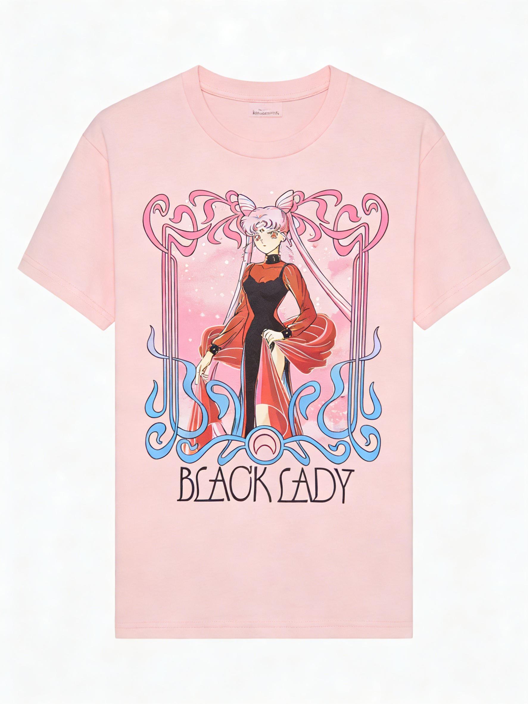 

Retro Sailor Moon Black Lady Print TShirt Harajuku Streetwear 100 Cotton Loose Fit Casual Tee for Anime Fans L