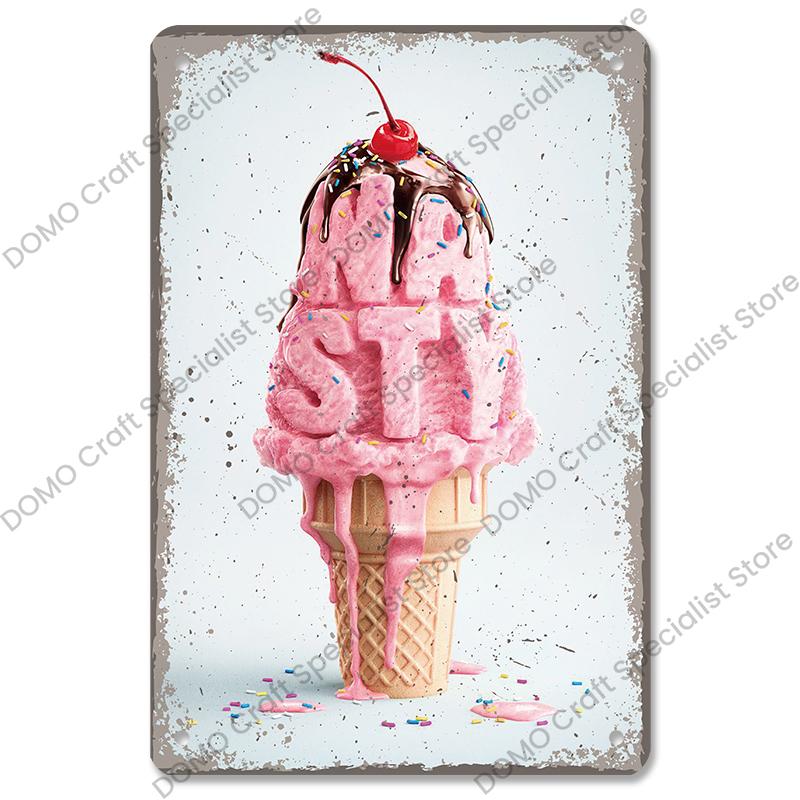 Summer Dessert Poster Vintage Metal Sign Ice Cream Cone Charlotte Metal Tin Plate Wall Decor for Cafe Shop Kitchen Living Room