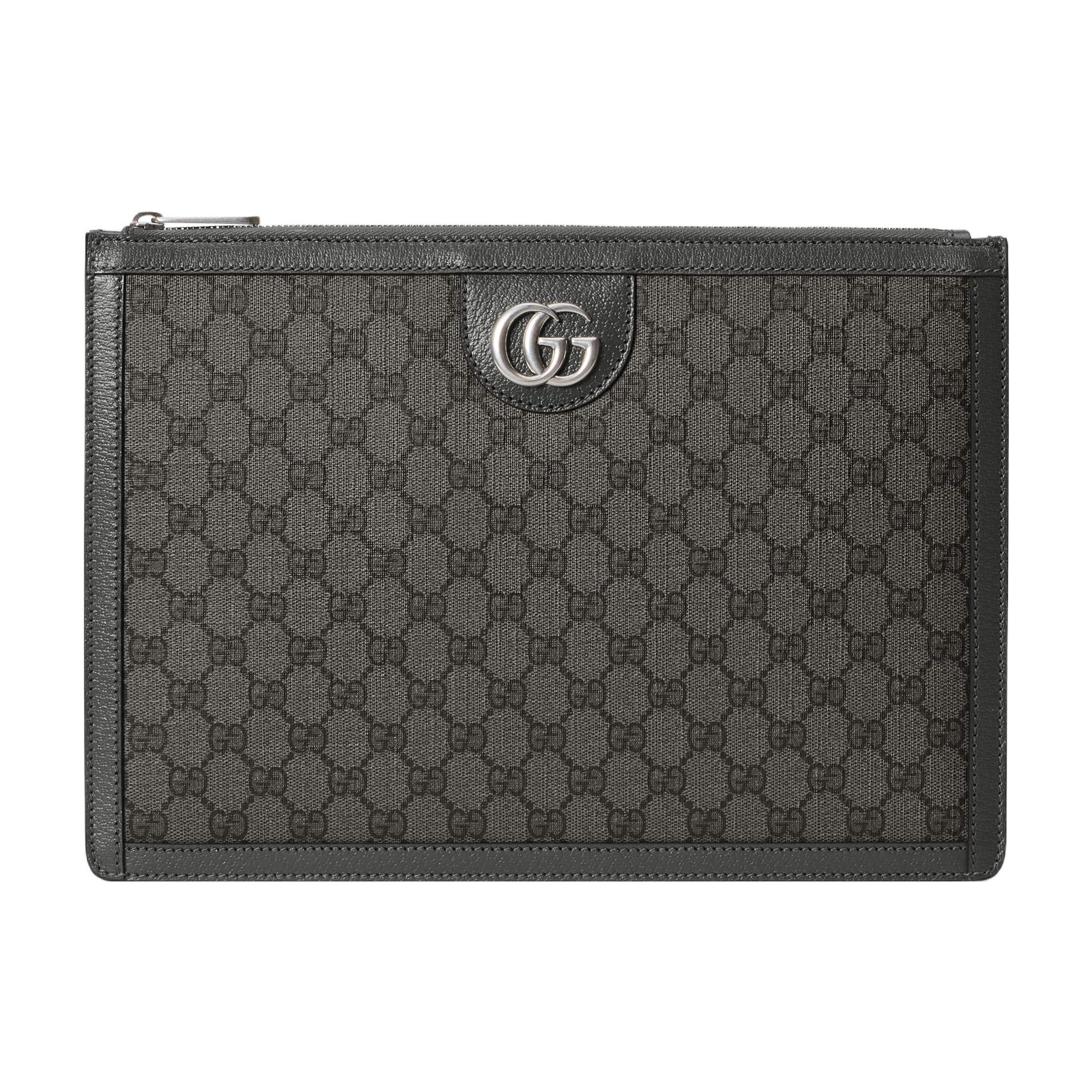 

Gucci GG Monogram Dark Grey Zip Pouch, Canvas Black Leather Trim,Men s Daily Travel Business Large Clutch Bag 674078-UULBN-1244 Basic Set (Bag+Dust Bag)