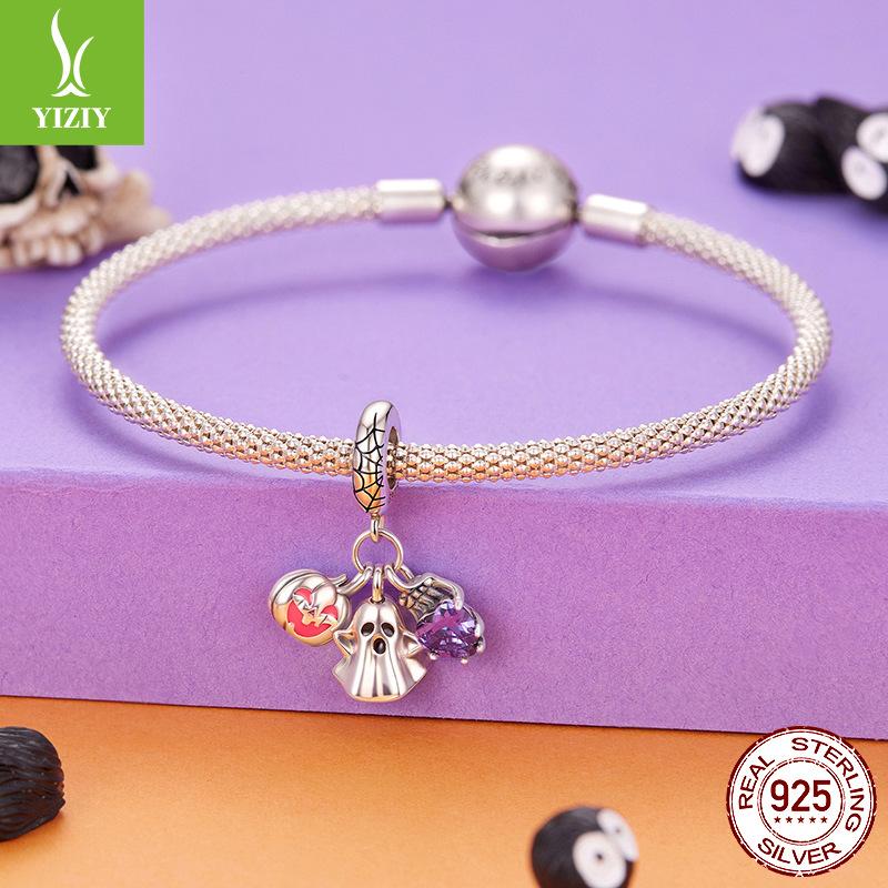 Halloween Ghost 3-In-1 Pendant Accessories Dark Purple Love S925 Sterling Silver Beads