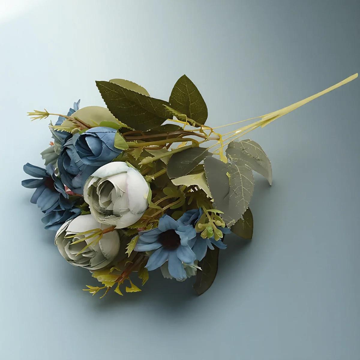 

Multicolor Tea Roses Vases Home Decor Artificial Flowers Fake Daisy Plastic Wedding Decorative Floral Arrangements синий