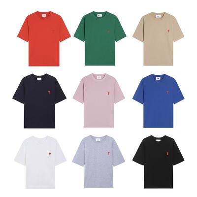 Spring and Summer Breathable Cotton Basic T-shirt for Men and Women, with Red Heart Embroidery