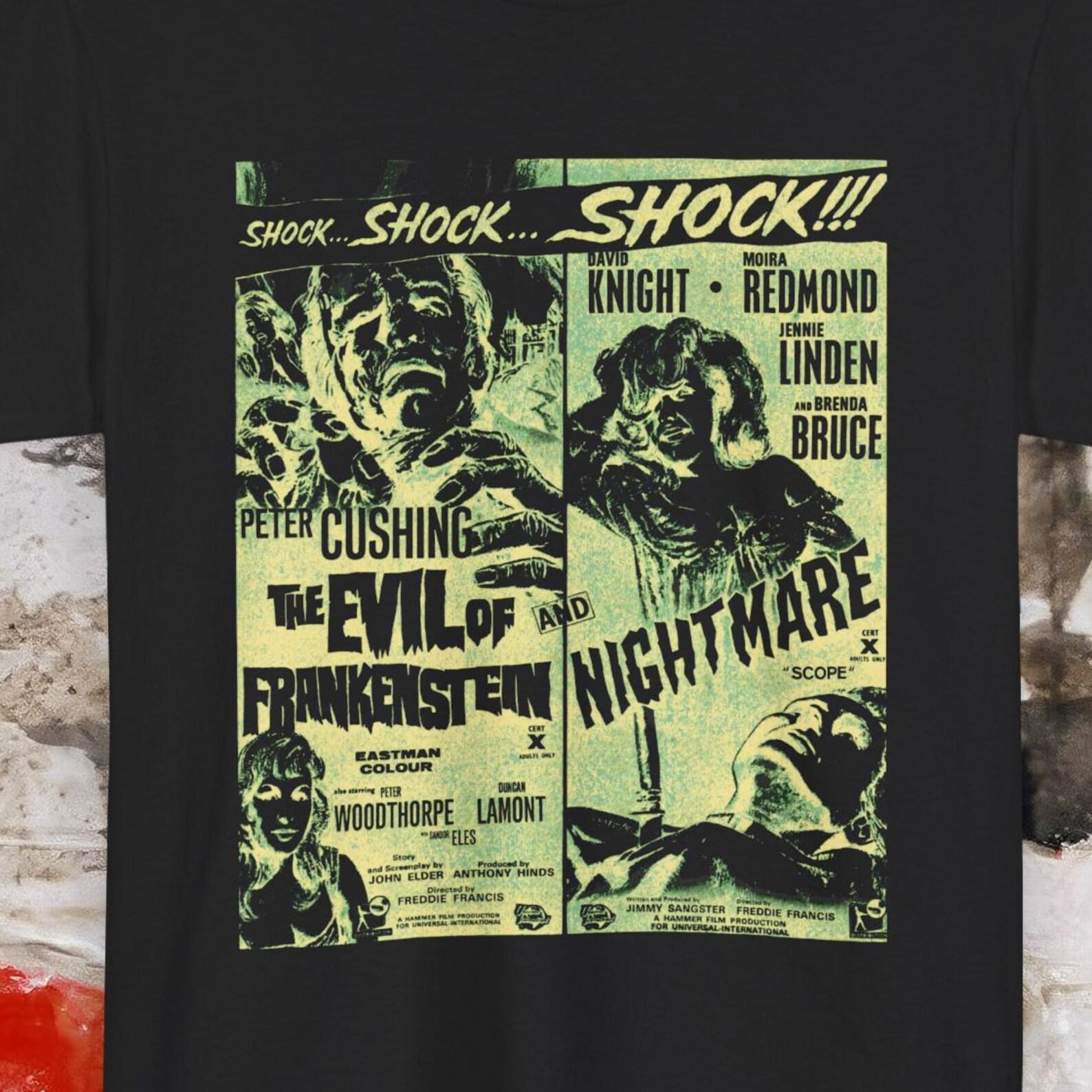 Vintage Horror Movie T Shirt Goth Punk Graphic Tee Frankenstein Nightmare Poster Tee 2XL