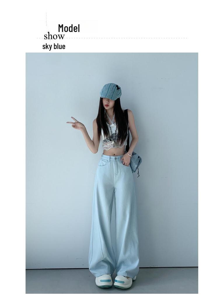 Fashionable Black Light Luxury Korean-Style Wide-Leg Jeans - Super Soft Cotton, Slim Fit for Women - Perfect for Spring and Summer