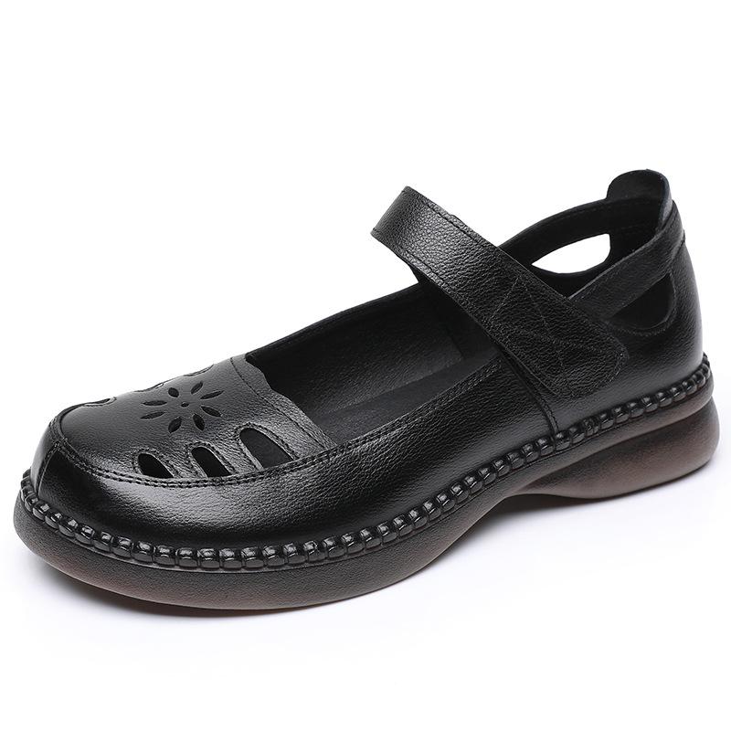 

GKTINOO 2025 Summer Genuine Leather Hollow Shoes Woman Sandals Casual Mom Flat Soft Sole Comfortable Sneakers Non-slip 12