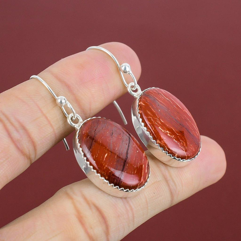 Red Snakeskin Jasper Earring Gemstone Earrings Antique Jewelry Handmade Earring 925 Sterling Silver Earring Gifts For Mom Brand New Jewelry