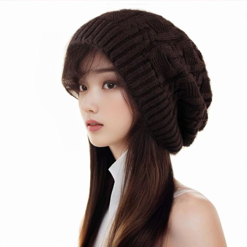 Women Winter Warm Knitted Newborn Hat Large Head Small Face Versatile Ear Protection Fashion Wool Pile Hat