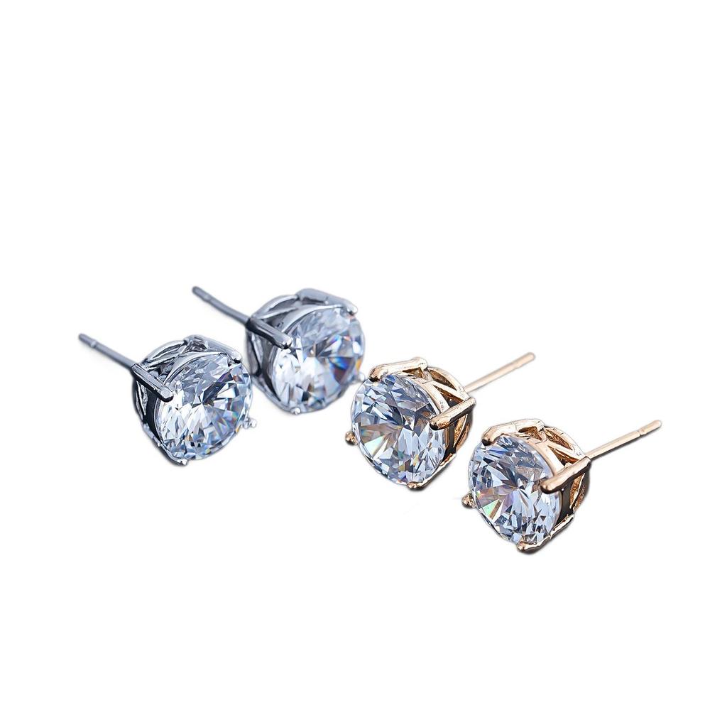 Copper-Plated Gold Zircon Hip Hop Stud Earrings: 8mm, Fashionable and High-Quality for Men and Women