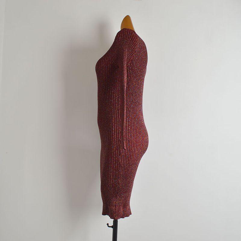 Fall and Winter New Round Neck Shiny Long Sleeves Knitting Dress Women's Clothing Silm Slim Looking Mid Length Long Length Bodycon Dress