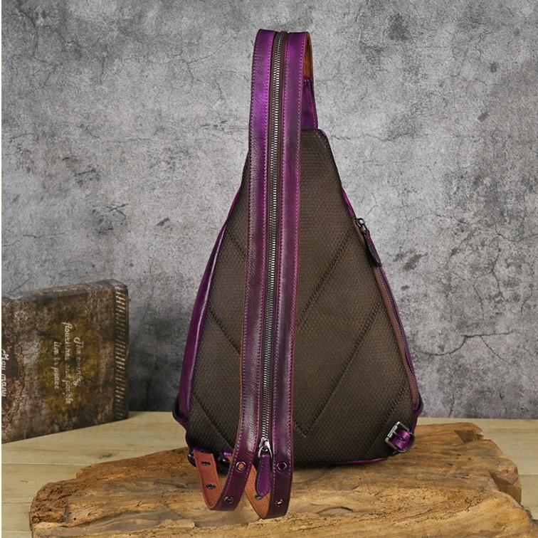 Johnature Retro Animal Printed Chest Bag Genuine Leather Handmade Cowhide Backpack Versatile Women's Crossbody Bags