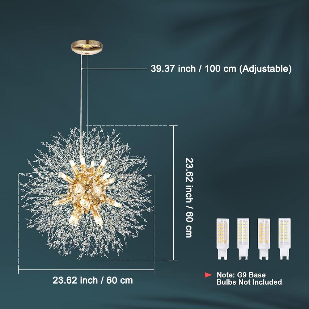 Modern Crystal Chandeliers Firework, Non-dimmable, 16-Light Gold Dandelion Sputnik Ceiling Light Fixtures, for Bedroom Living Room