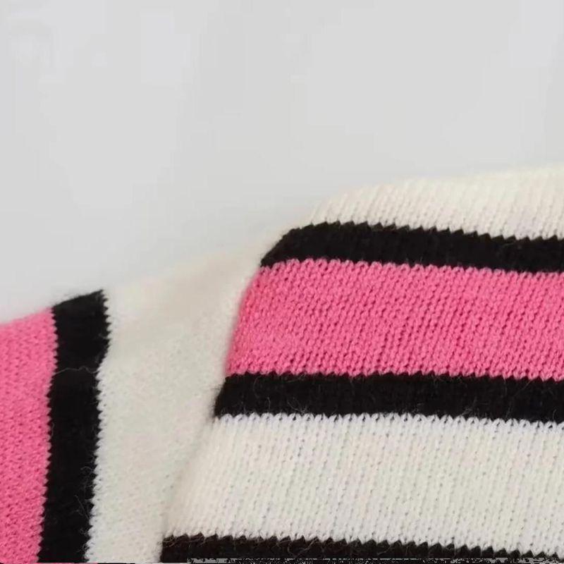 Kaslead New Arrival Women's Clothing Fashion Style Stylish Simple and Versatile Round Neck Stripes Casual Knitting Sweater