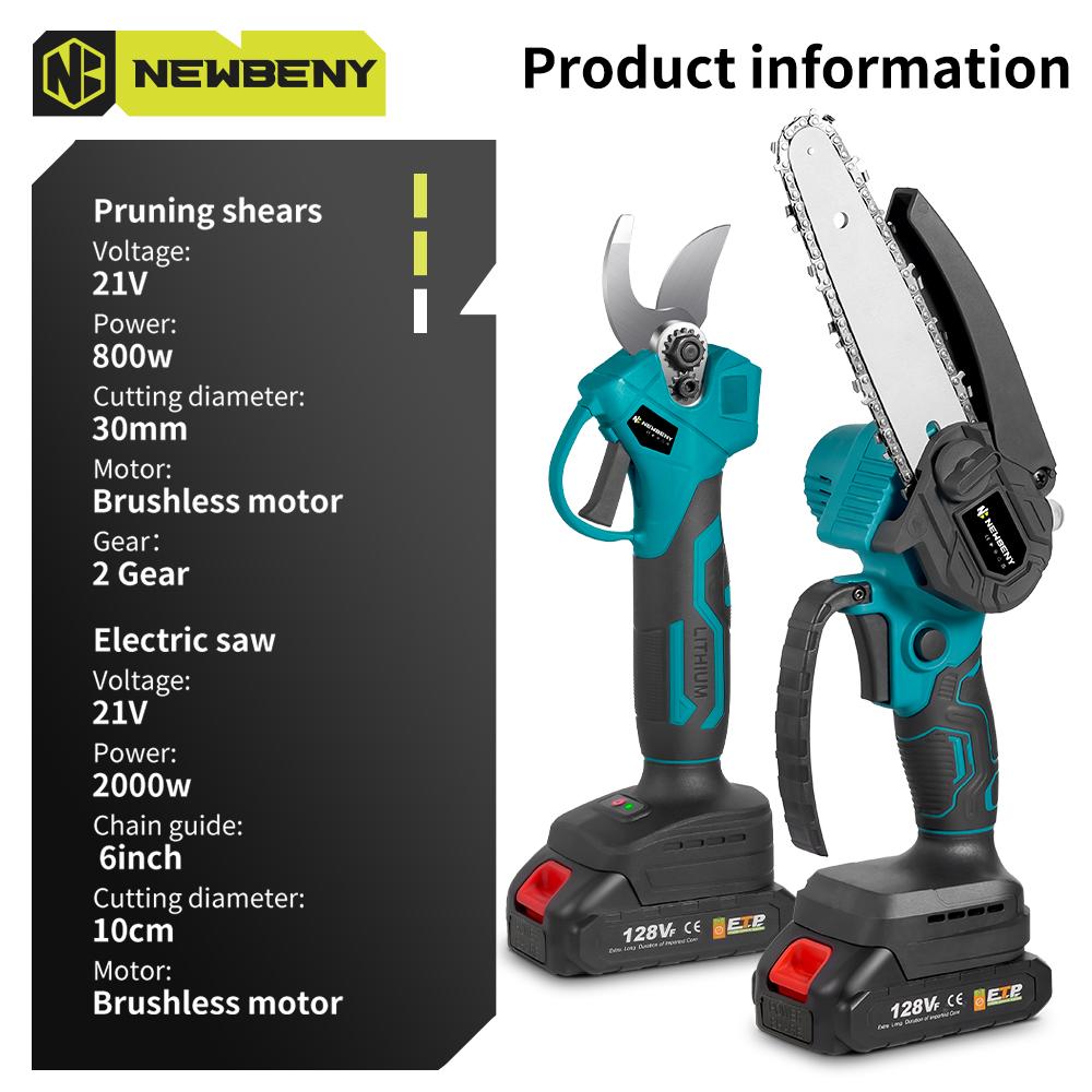 Newbeny Børsteløs 6-tommers elektrisk sag+ 30 mm elektrisk beskjæringssakssett Trådløst hage-trebearbeidingsverktøy for Makita 18V-batteri
