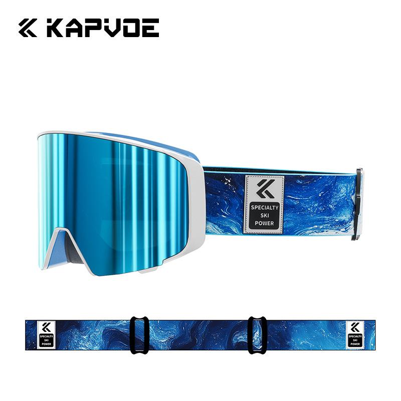 

kapvoe Flip-up ski goggles, anti-fog, professional outdoor mountaineering windproof goggles, single and double board ski goggles, UV protection Sand white frame, blue ba