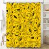 Yellow Cats Pattern Shower Curtain Modern Bathroom Decor Set for Home Decoration in Black White Print Design