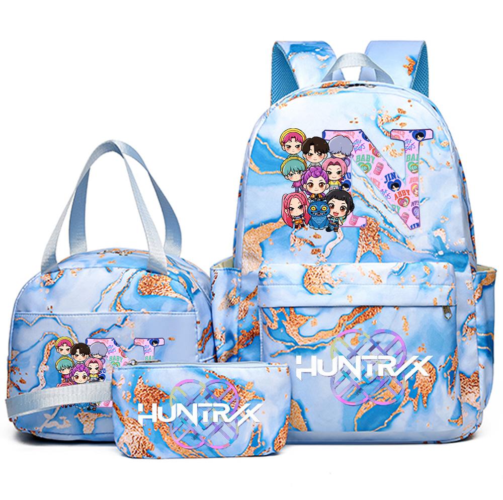 3Pcs/set 26 English Letter K-pop Printed Backpack Handbag Pencil Case for Teenager Student Girl Boy Bookbag Schoolbag Women Large Capacity Travel Bag