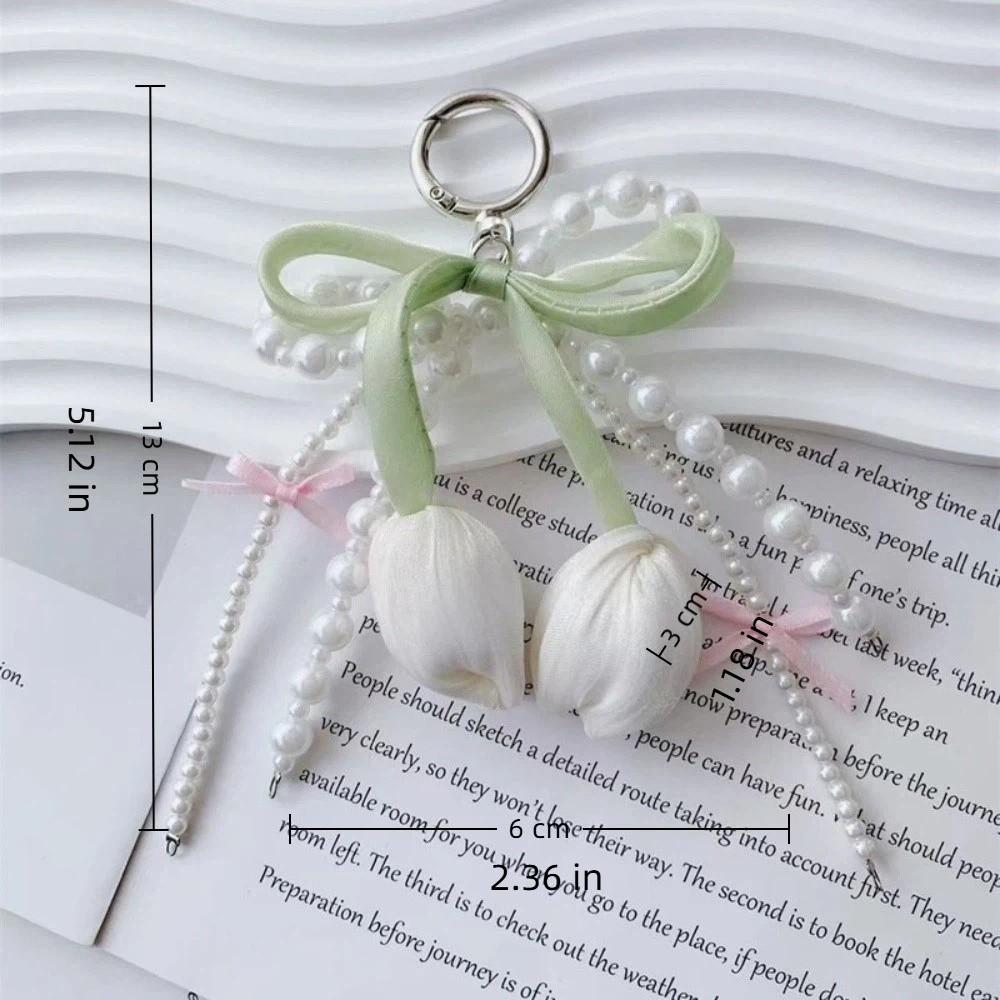 Cute Bag Charm Pendant Pearl Anti-loss Keyring INS Tulip Keychain Jewelry Wallet