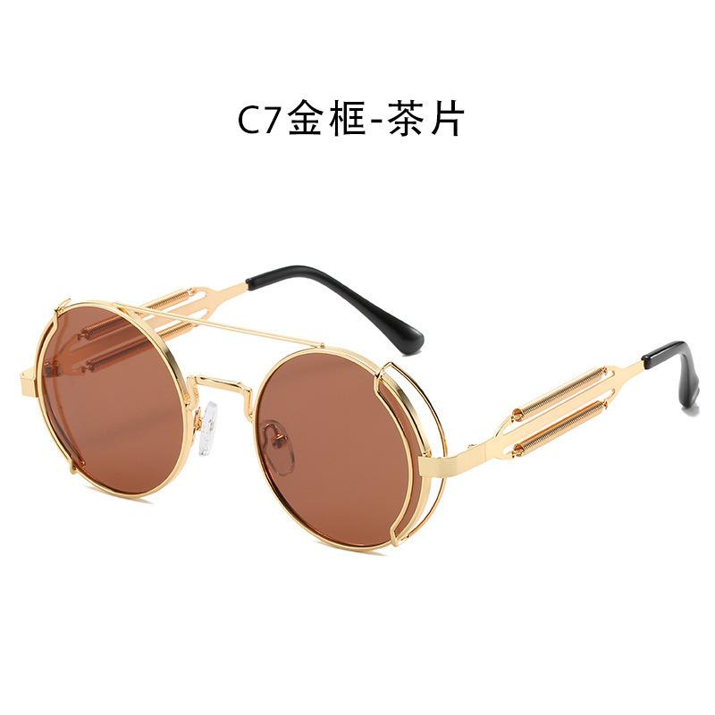 Foreign Trade Round Frame Punk Sunglasses Hollow Double Spring Metal Sunglasses Hollow Legs Sunglasses