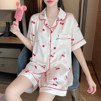 Ins Japanese Casual Pajamas Women's Summer Thin Girl's Home Lapel Cardigan Two-piece Set Fashion Pyjamas Women Homewear