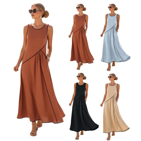 Women's Summer Maxi Dress Short Sleeve V Neck A Line Swing Dress Casual Beach Vacation Flowy Sundress with Pockets