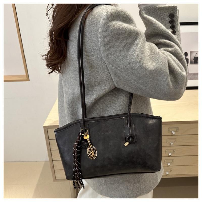Women PU Leather Shoulder Bag Vintage Large Capacity Handbag Multi Functional Commuting Tote Bag High Looks Women's Bag