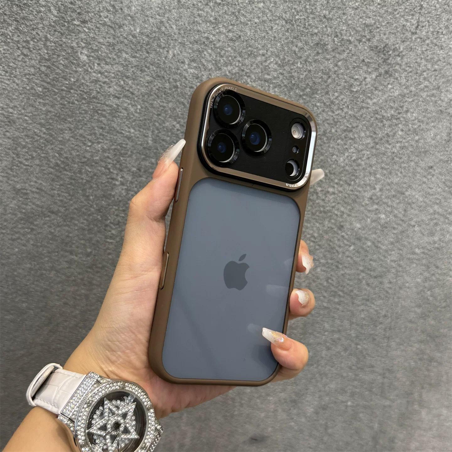 

Jingdun Transparent Metal Lens Protection Case for iPhone 16/17 Pro/Pro Max iPhone Air коричневий
