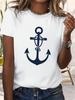 Women'S Navy Blue Anchor Graphic T-Shirt, Soft Everyday Crewneck Top for Nautical And Casual Outfits