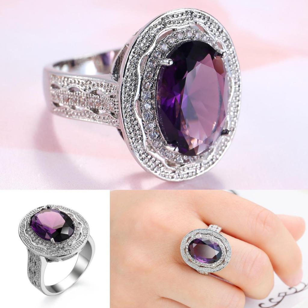 Women's Zircon Ring with Purplish-Red Gemstone: European & American Fashion Jewelry