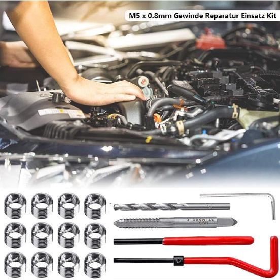 Fixinus 30 Piece M5 x 0.8mm Thread Repair ert Kit, Stainless Steel Thread Repair Kit Helicoil Coil Compatible Hand Tool Set for Auto Repair