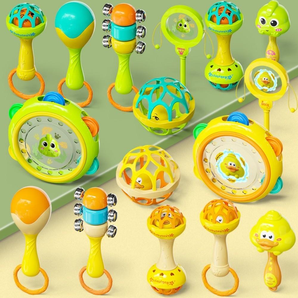 8/9pcs Colorful Cartoon Shape Sensory Toy Plastic Handbell Wave Drum Baby Rattle Toy  Newborn