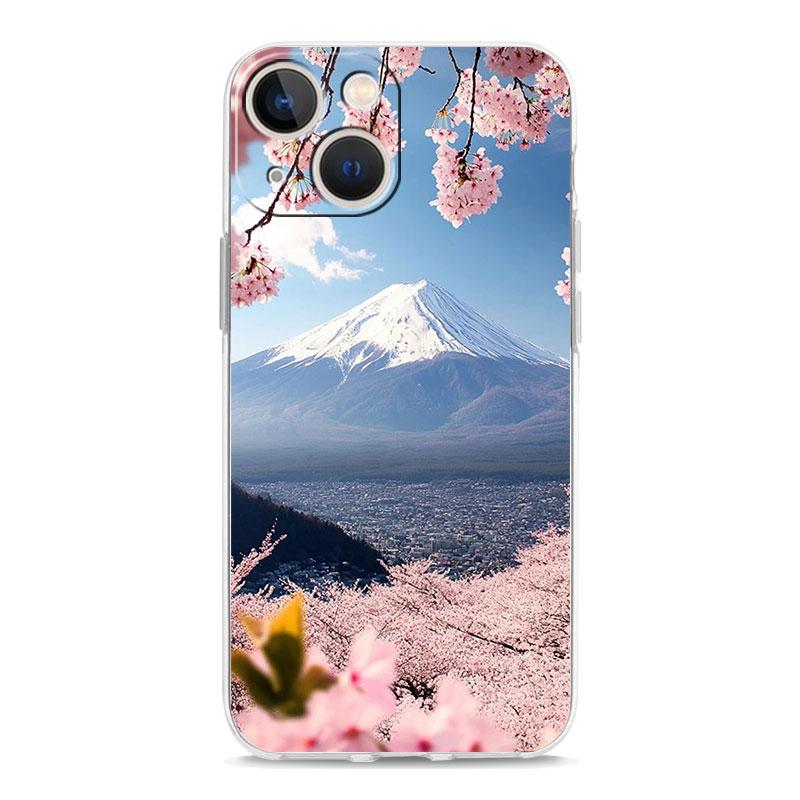 Phone Case For iPhone 16 Cases iPhone 15 12 13 14 16 Pro Max X XR XS Max 15 Plus iPhone11 Cover Japan Mount Fuji Cherry Blossom