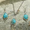 1Pcs Necklace + 1 Pair Earring Set for Women Girls Bohemia Assorted Style Antique Silver Turquoise Inlay Statement Decors Party