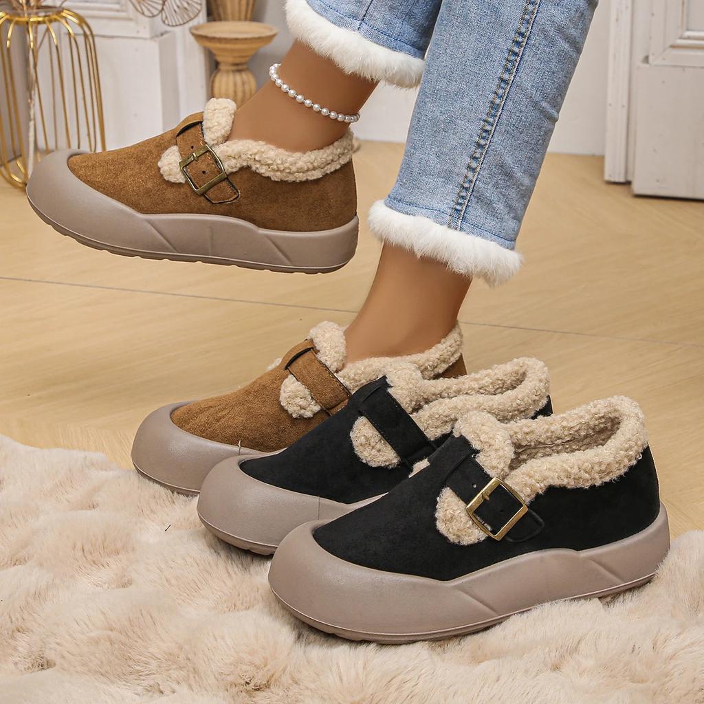 Fashion Women's Mix Color Faux Fur Snow Boots Women's Winter Round Toe Thick Bottom Ankle Boots Warm Short Plush Cotton Booties