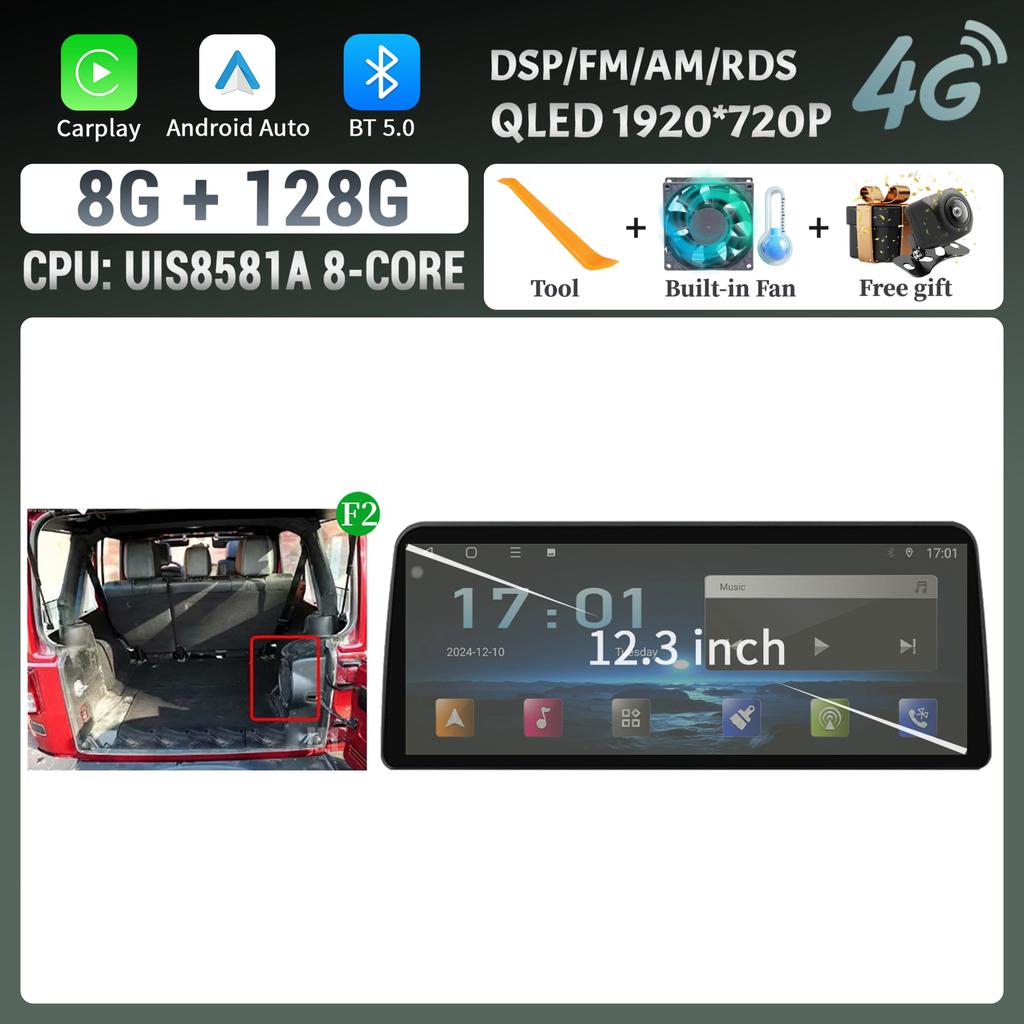 12.3inch Car Radio Stereo For Jeep Wrangler 2011-2017 Android 14 Multimedia Navigation 4G GPS WIFI Wireless Carplay Touch Screen