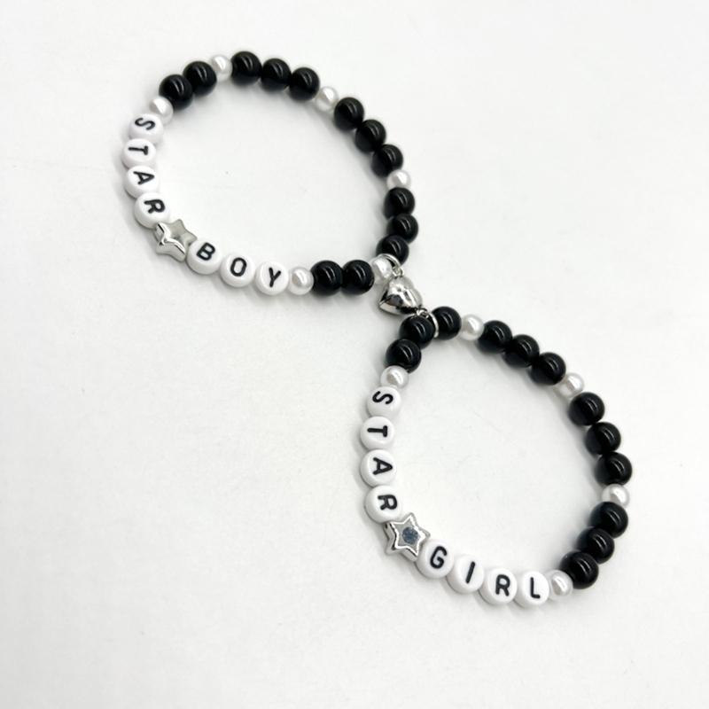 2Pcs Colorful Beaded Bracelets Stackable Star Shapes Pendant Handchain Valentine's Day Bangles Jewelry Trendy Accessory