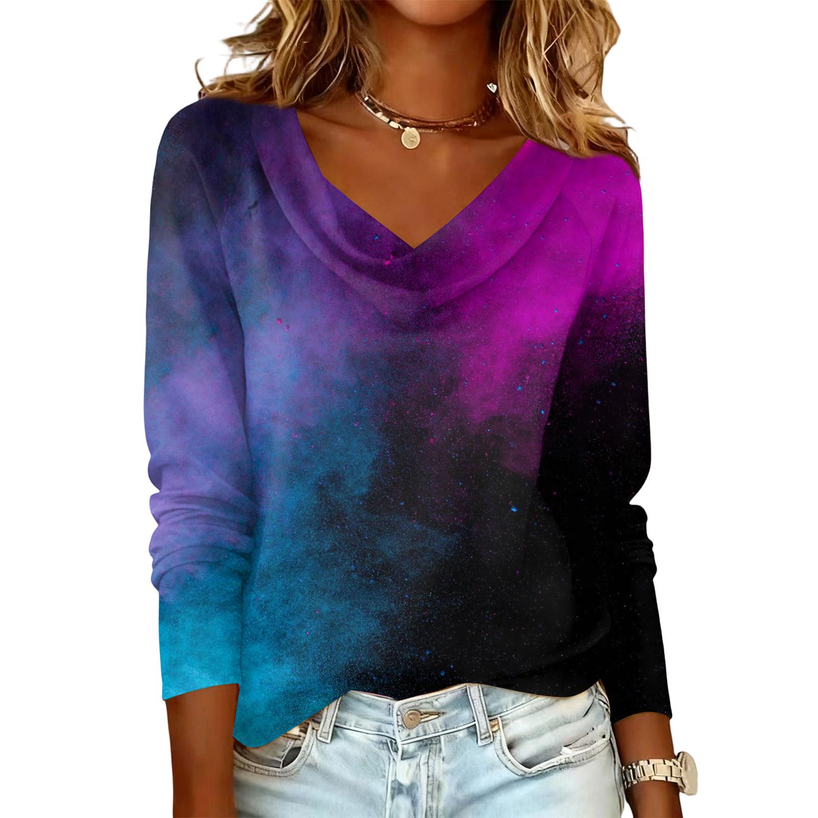 

Ladies cross dyed printed casual fashion long sleeved pullover top S чорний