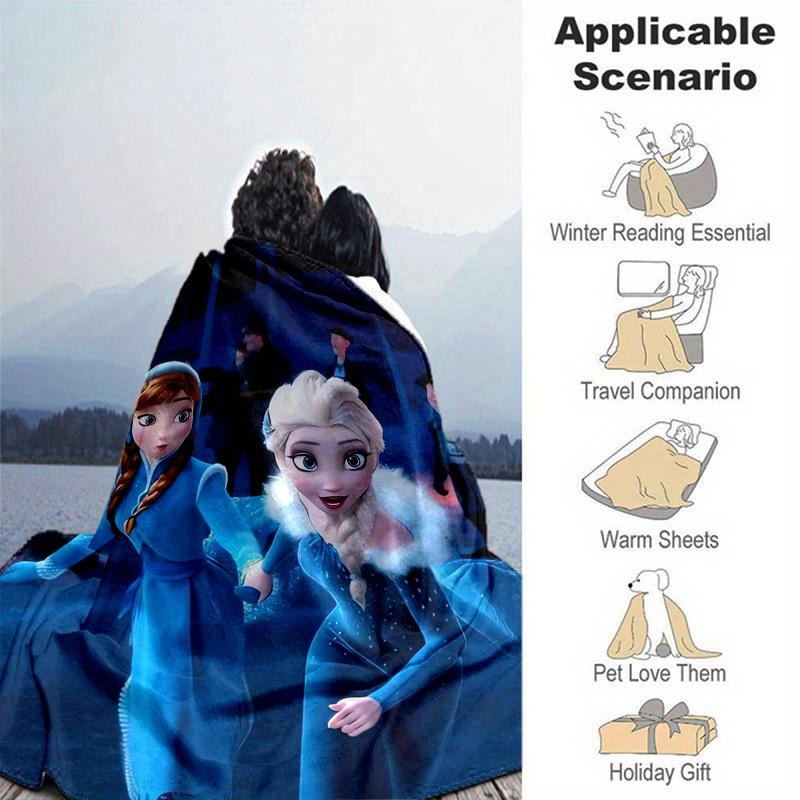 1 Stück Elsa & Anna Frozen Fever Blaue Decke Perfekt für Heimdekoration, Sofabezug, Außenbereich, Geschenke, Flanell-Überwurf, Schlafzimmer, Wohnzimmer, Reisen