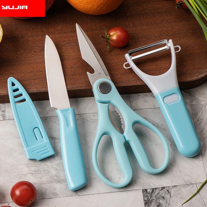 3ks Kuchyňské drobné nářadí Nerezové potravinářské nůžky Loupaný nůž Nůž na ovoce Třídílná sada