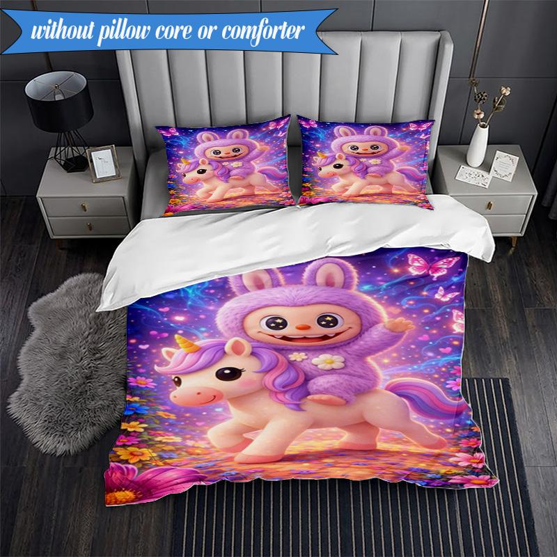 Fantasy Labu-bu Unicorn Journey Set Biancheria da Letto 3 Pezzi Gruppo Musicale K-pop, Ideale per Camera da Letto, Dormitorio, Include Copripiumino e 2 Federe, Regali per Fan
