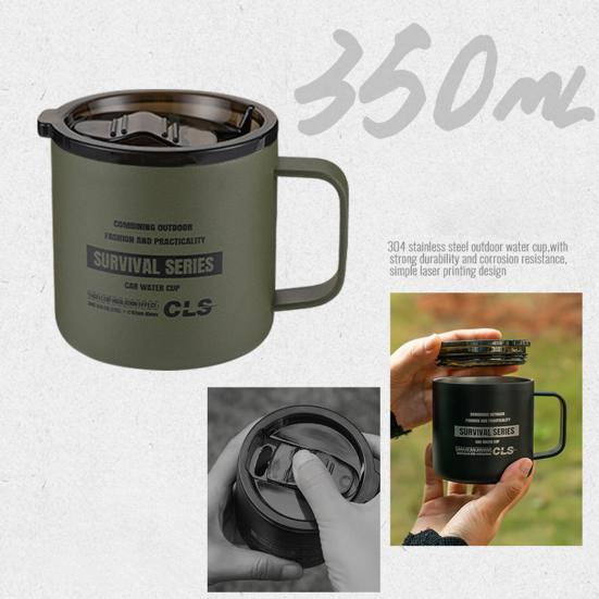 350ml kempingový hrnek s víčkem Potravinářský hrnek bez BPA Ultra lehký nerezový hrnek na vodu Outdoor Travel Camping nádobí
