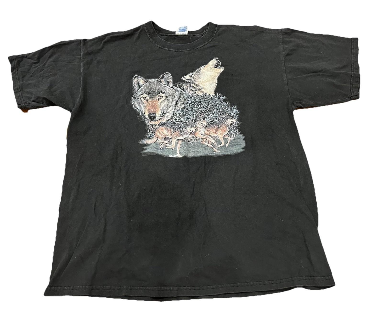 Vintage Wolf Graphic Men’s XL Black Gildan Heavy Cotton Nature Wildlife Unisex T-Shirt XXXL