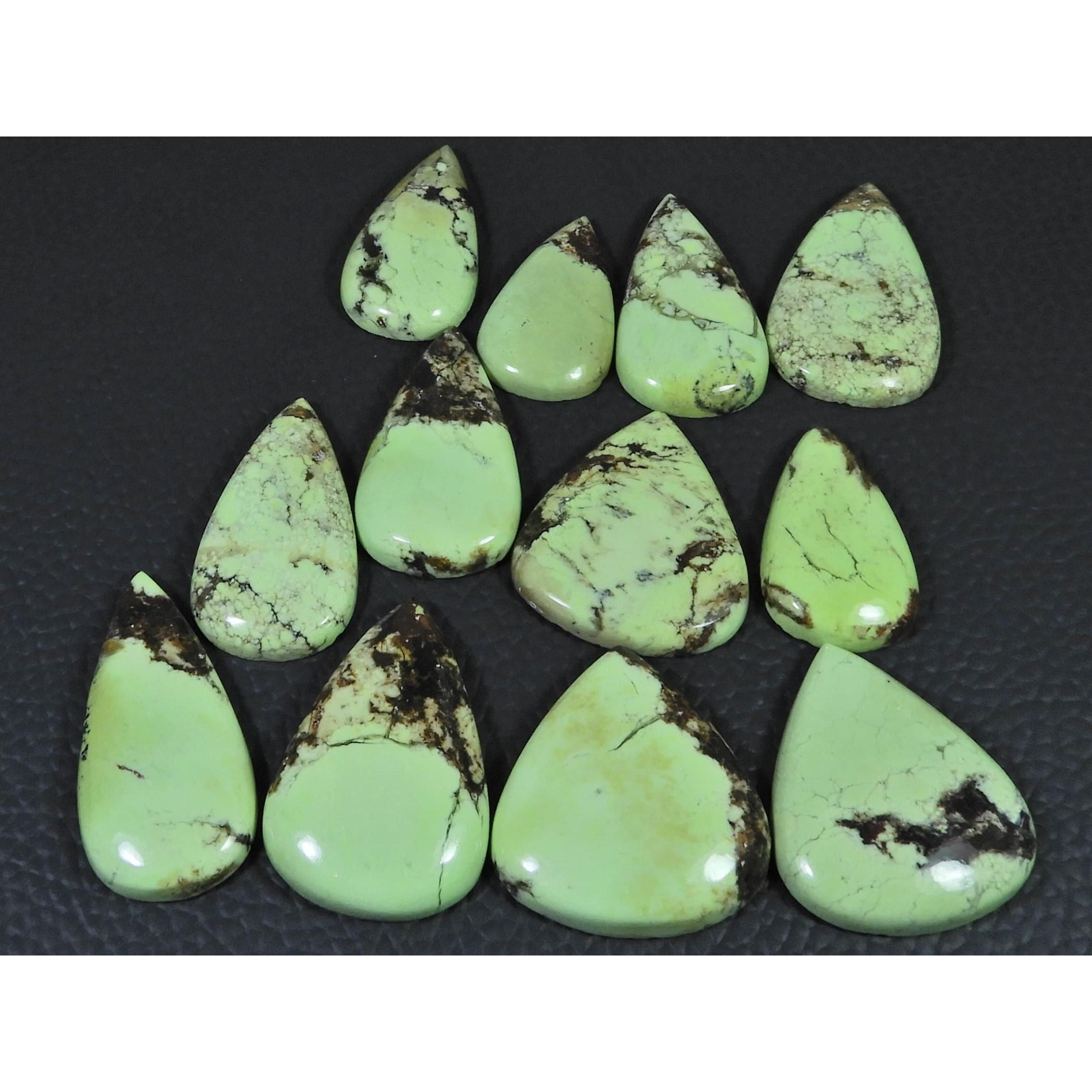 268Cts. Natural Lemon Chrysoprase Pear Cabochon Loose Gemstone 12 Pcs Lot C-2499