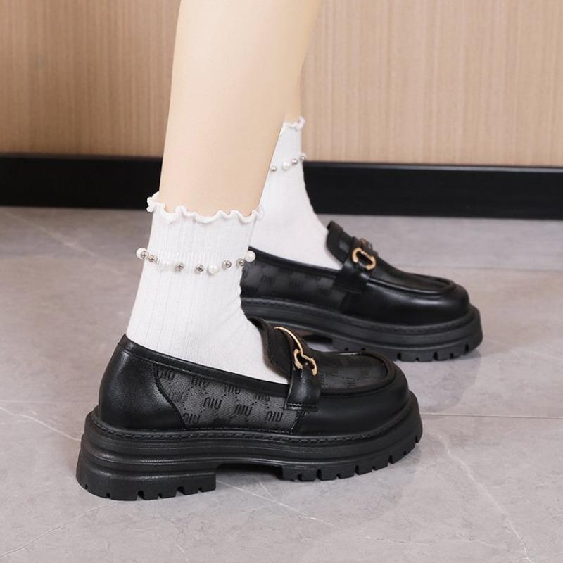 Fashion 2025 New Shoes For Women Ladies Thick Sole Slip On Flats Creepers Leather Platform Shoes Casual Buckle Loafers Shoe British