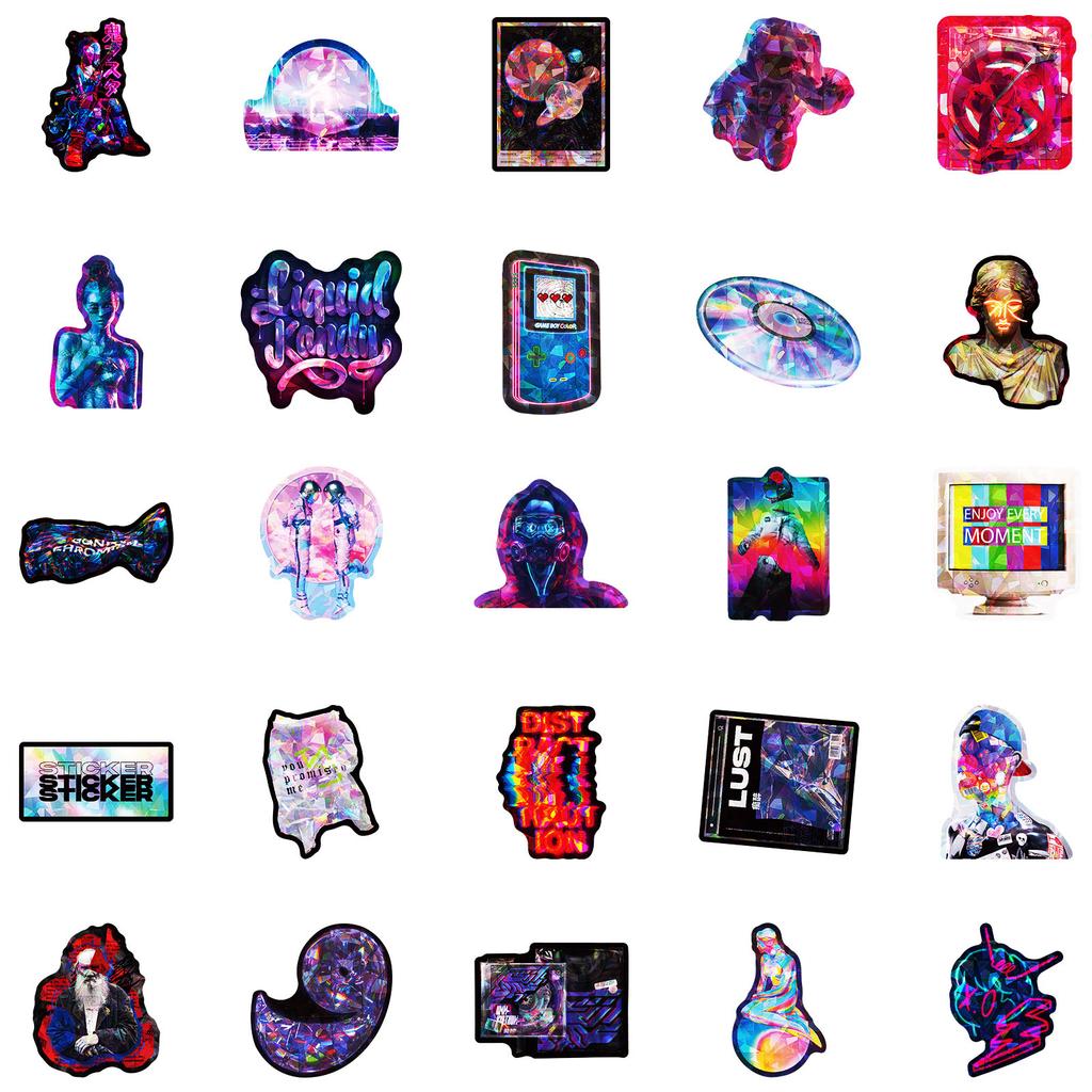 50 Sheets Of Trend Art Laser Surface Pp Sticker Punk Element Decorative Water Cup Skateboard Electricity