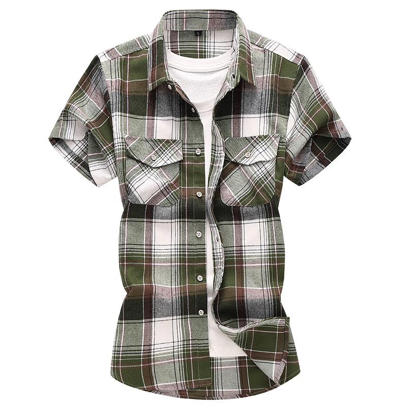 2026 Men's Plaid Casual Short Sleeve Shirt with Double Pockets - Summer Fashion, Large Size