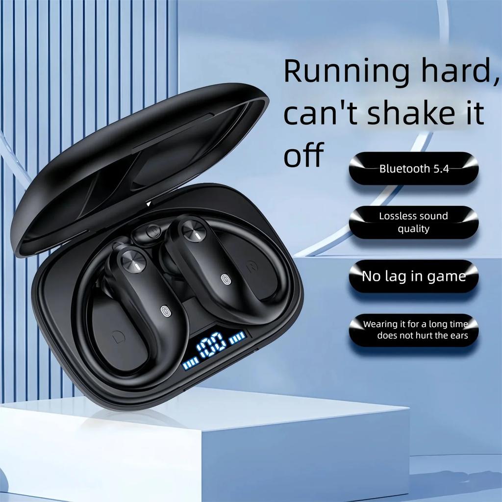 Sports Bluetooth Earphones IPX7 Waterproof Wireless Headphones 48hrs Music with Mic LED Power Display Soft Earhook TWS Earbuds