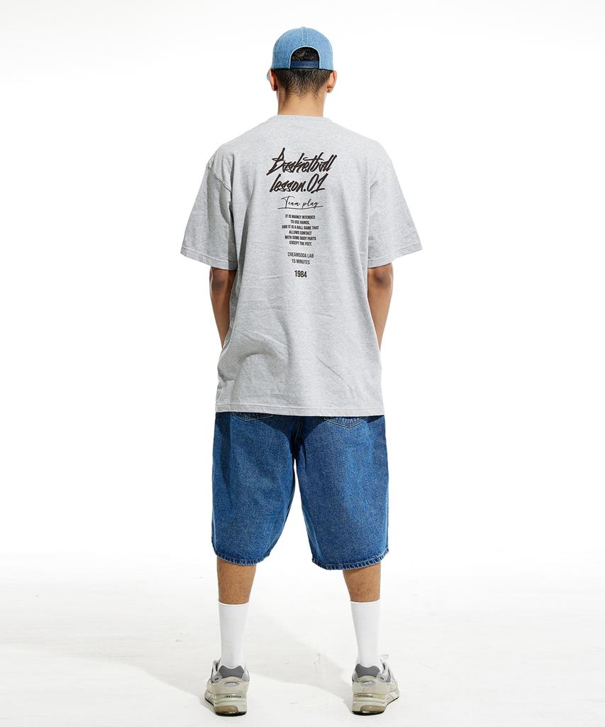 CREAM SODA LAB 15Min Quarter Teamplay Graphic Logo Short Sleeve T-Shirt Gray Black