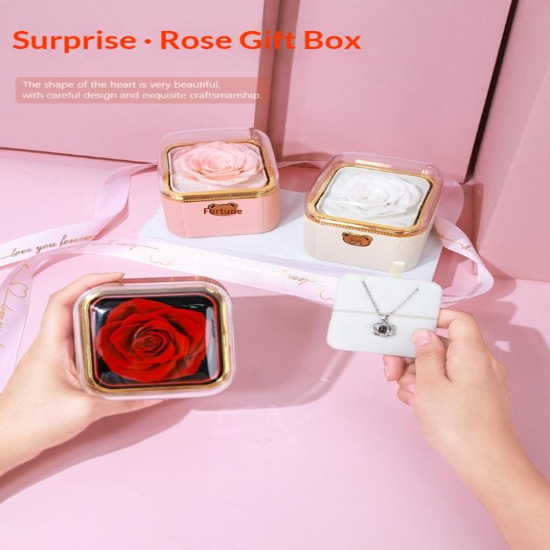 Fashion Cute Flip Necklace Box Romantic Dustproof Rotating Rose Box Automatic Plastic Necklace Storage Case Birthday